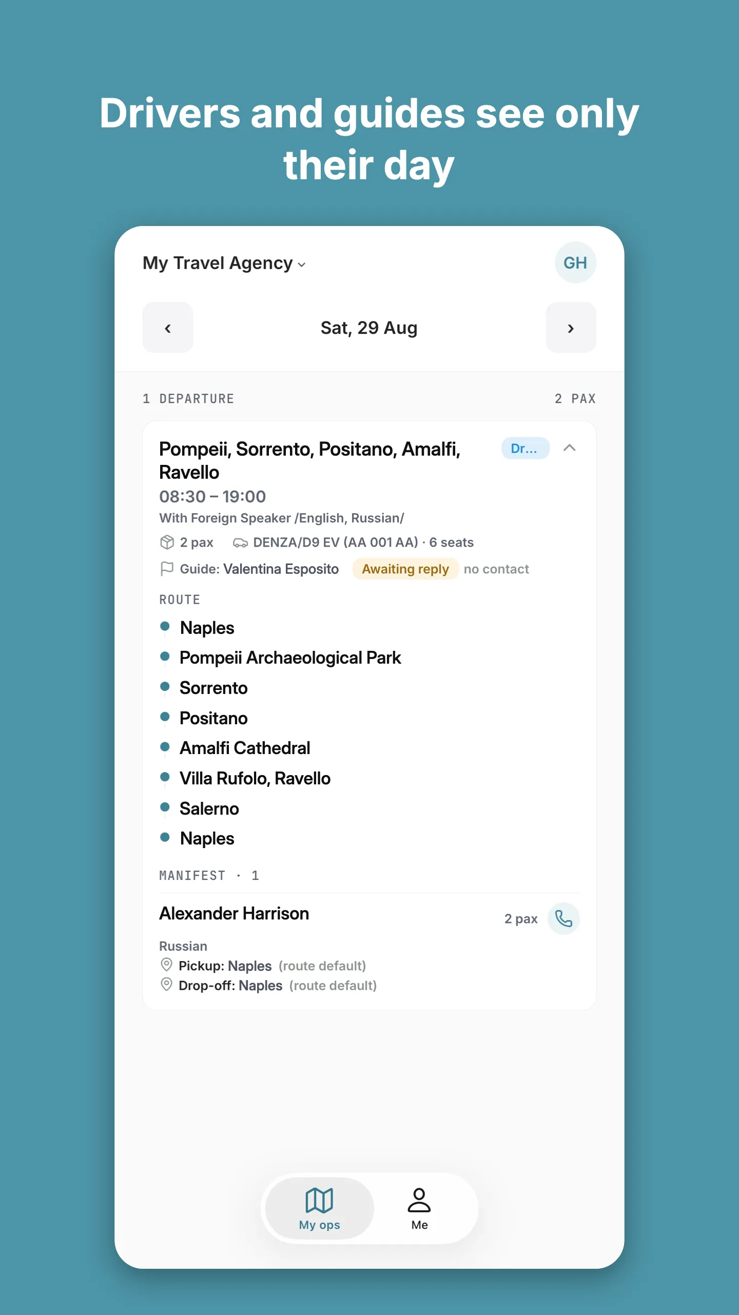 Mobile app: a guide's daily view