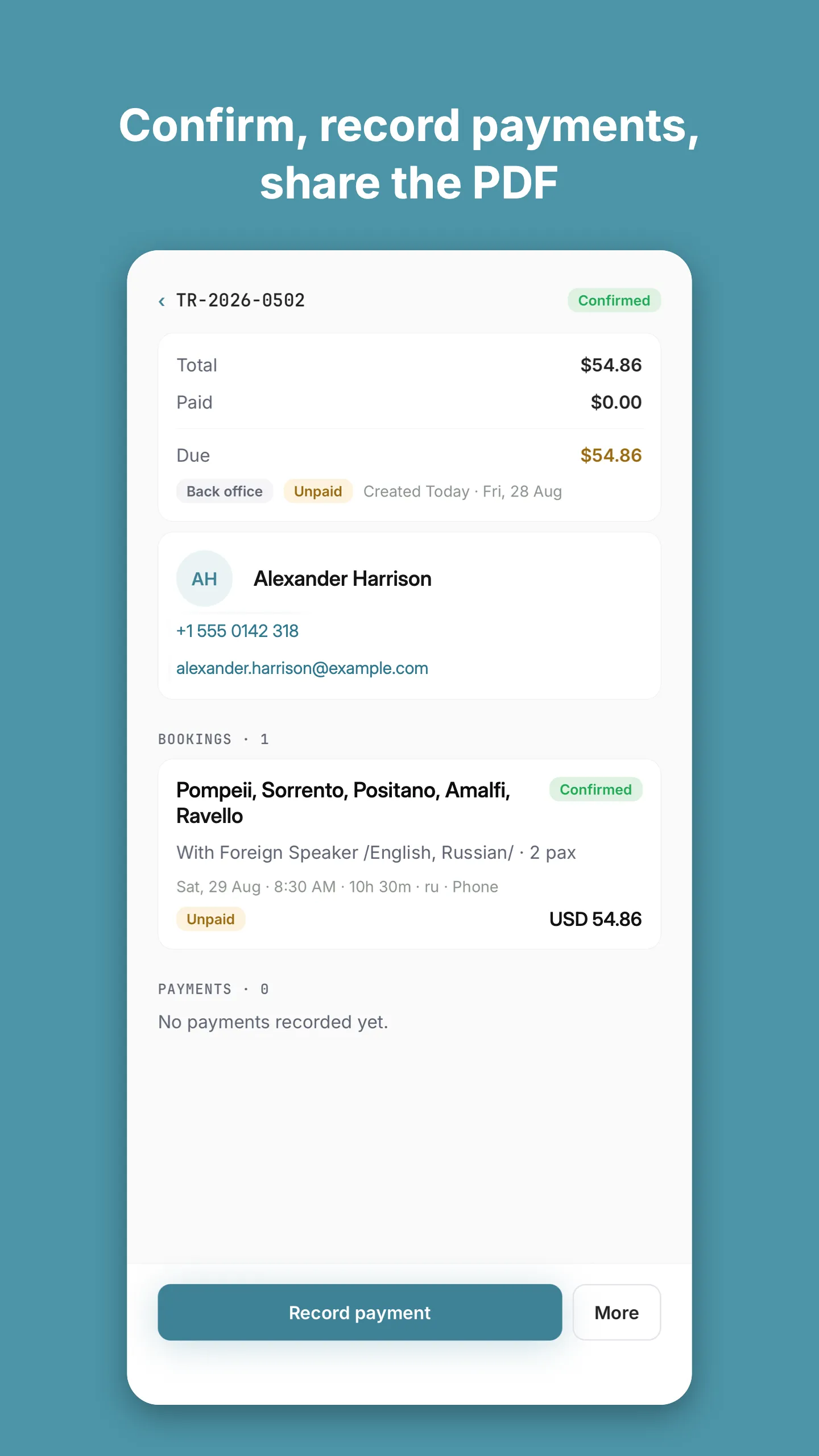 Mobile app: order detail with payments