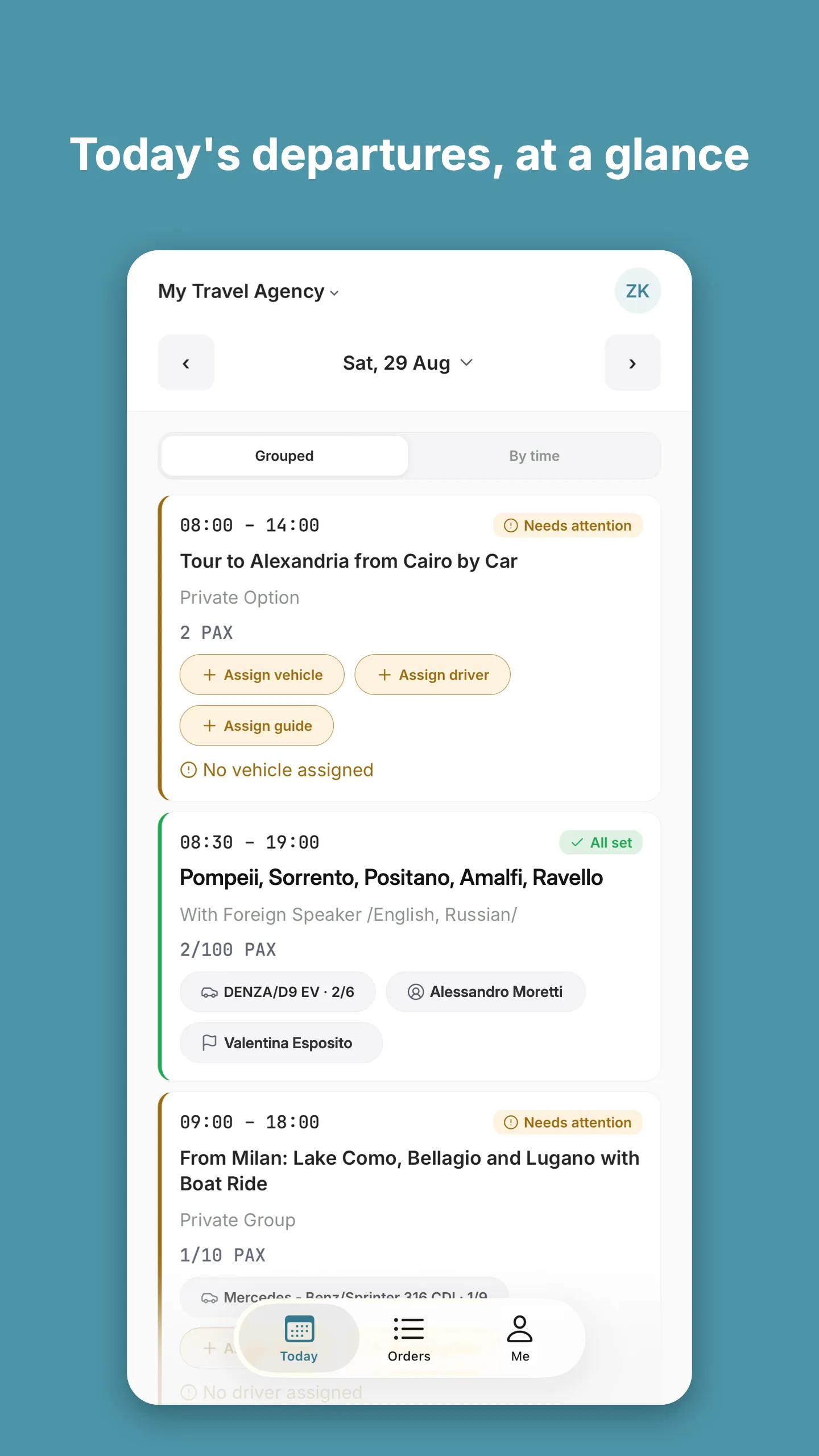 Mobile app: today's departures