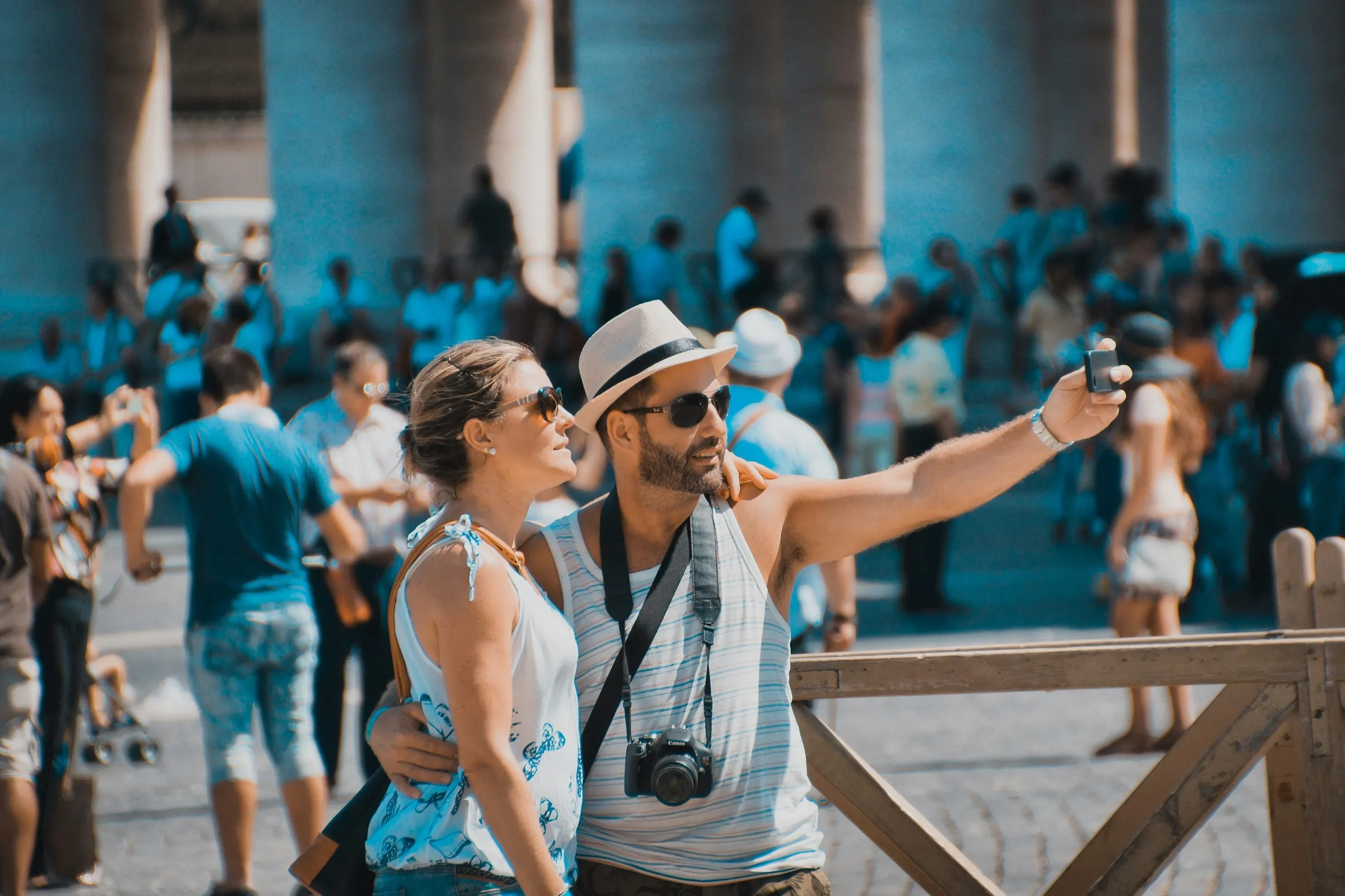 A couple taking a selfie on a guided sightseeing tour